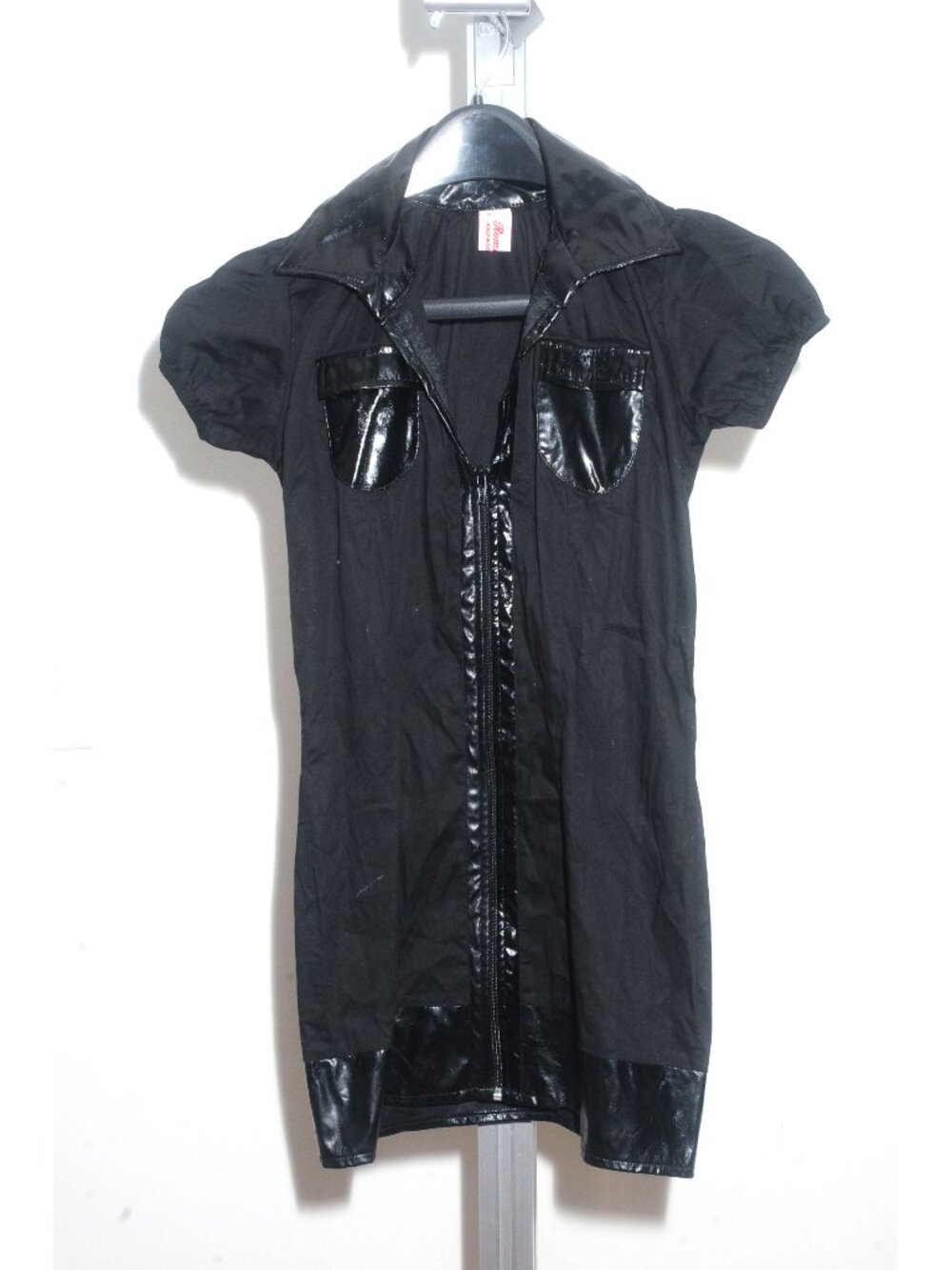 ROMA Hollywood Women's M/L Black Mini Dress Faux Leather Trim Zip Front Clubwear